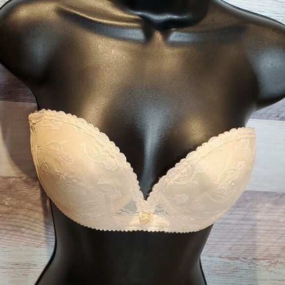 Vintage Carnival Beige Strapless Floral Lace Bra 36B 324 - Picture 5 of 10